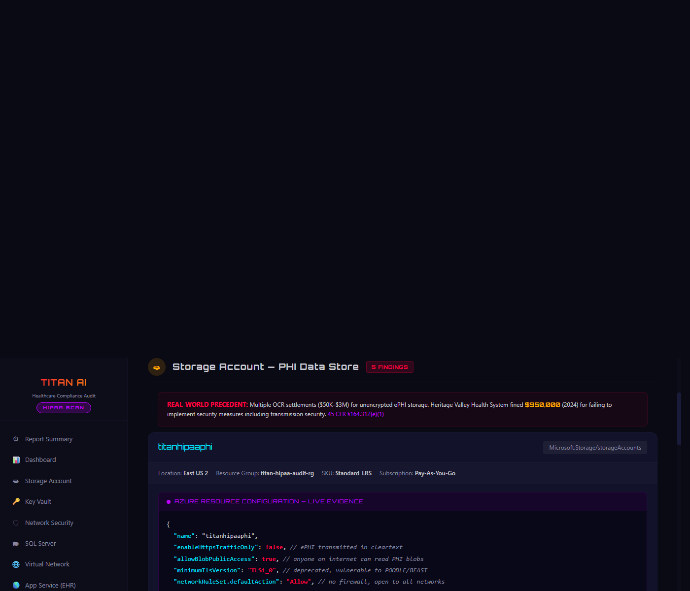 Storage Account PHI Data Store Evidence